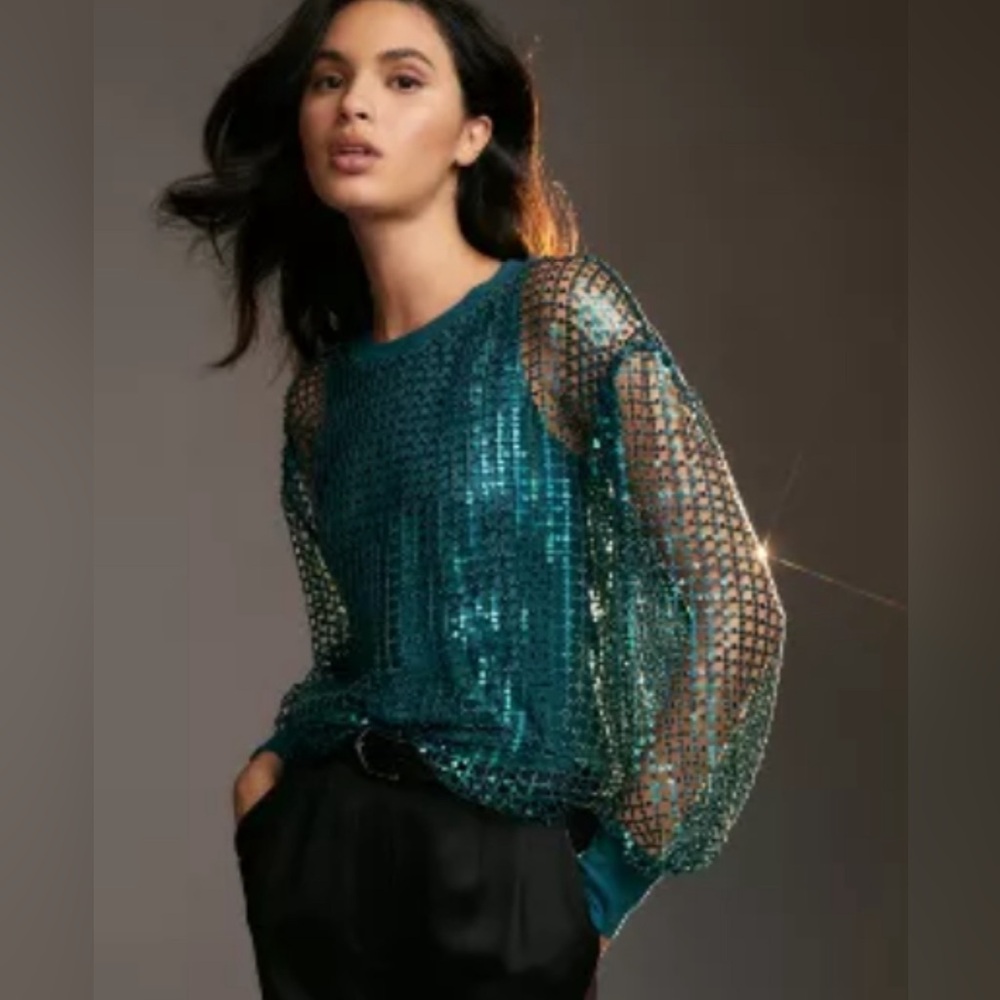 Pilcro Long-Sleeve Sequin Top by Antropologie 💚⭐️⭐️ - Picture 3 of 12